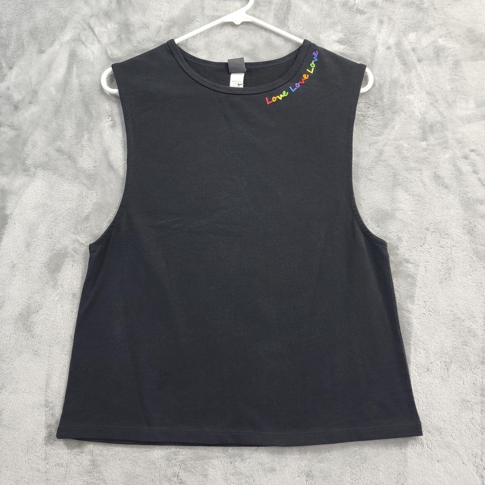 Electric Yoga Top Womens S Black Love Love Love Muscle Tank Cotton Sleeveless